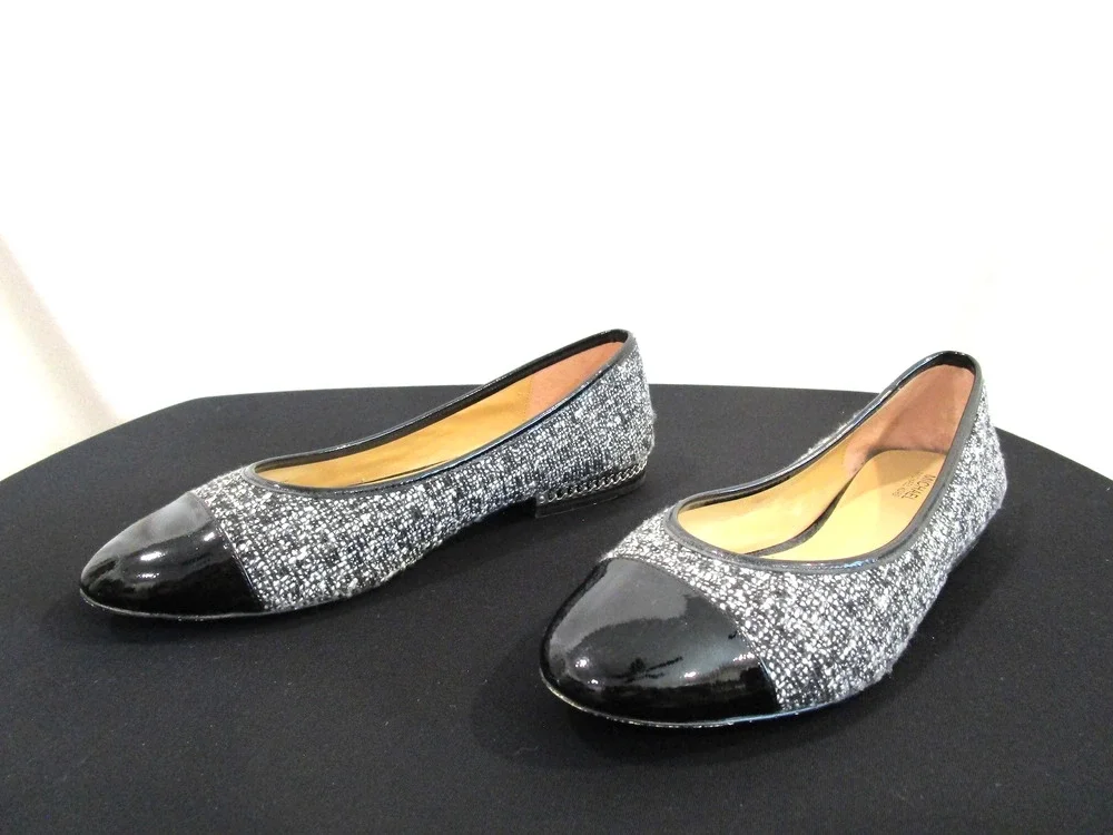 Michael Kors Sabrina Black/White Tweed, Patent Cap Toe Flats Women 9M